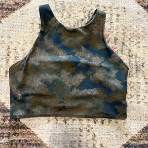Athleta Abstract Olive Cropped Tank Sports Bra Medium